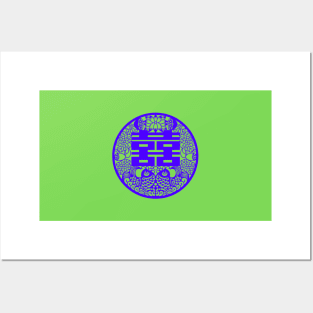 Double Happiness Lime Green with Deep Purple Symbol - Happy Hong Kong Posters and Art